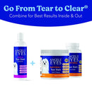 Angels' Eyes tear stain products on a white background with blue accents