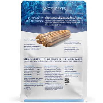Package of Angels' Eyes Oceanic Goodness Sea Sticks for dogs on a white background