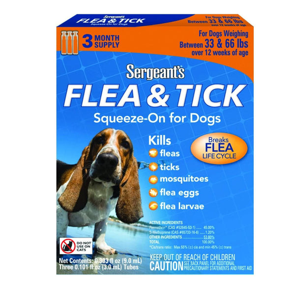 Sergeant's Flea and tick Squeeze-on for Dogs, 33-66 lbs, 3-month supply