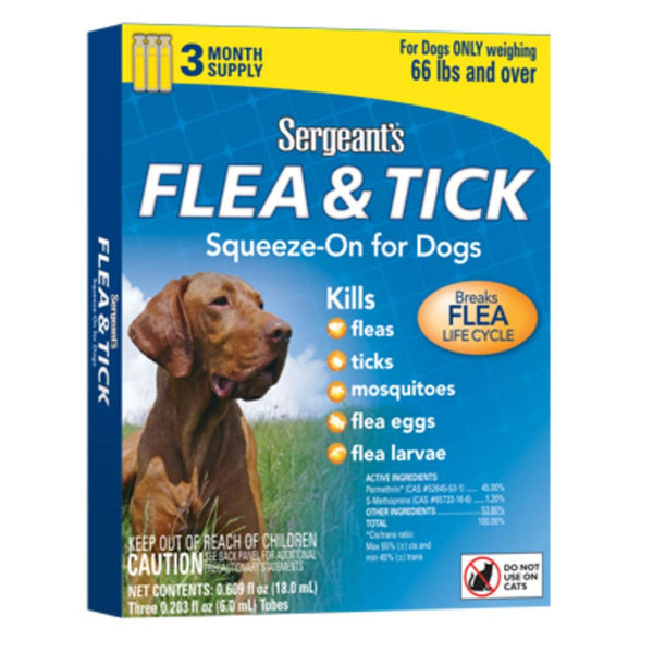 Sergeant's Flea and tick Squeeze-on for Dogs, 66 lbs and Over, 3-month supply
