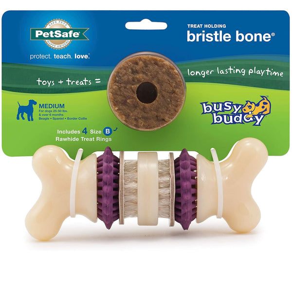 Petsafe Busy Buddy Bristle Bone Treat Dispenser Dog Chew Toy medium