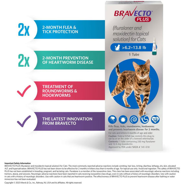 Bravecto Plus Topical Solution for Medium Cats 6.2-13.8 lbs