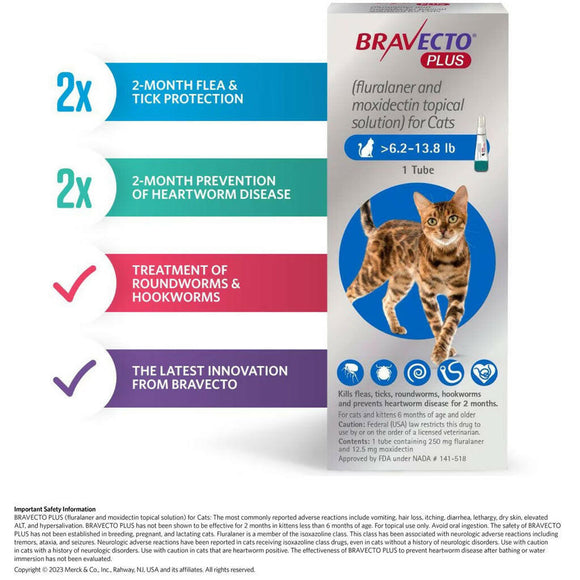 Bravecto Plus for cats sold at hardypaw for flea and tick control for cats