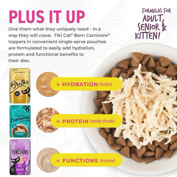 Tiki Can Born Carnivore Function Silver Meal Topper Food For Cats (1.5 x 12 pouches)