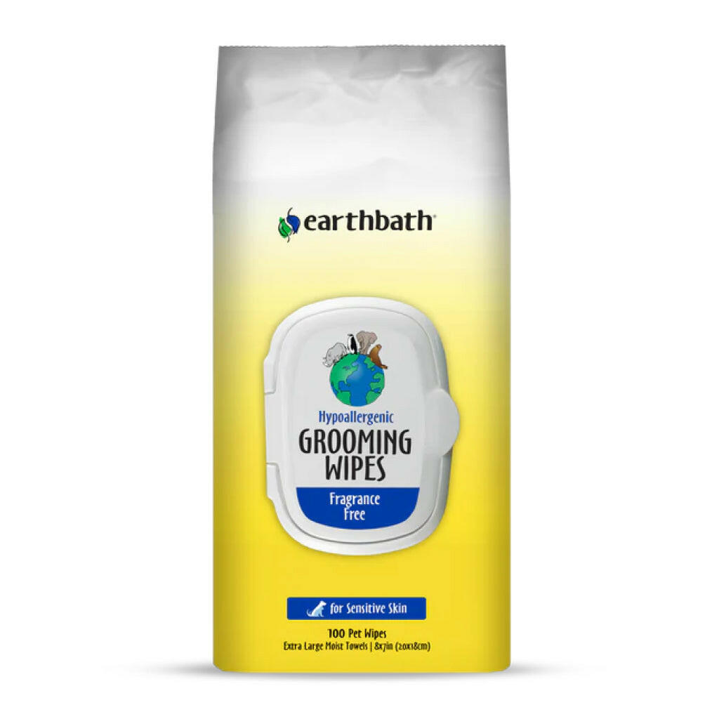 Earthbath Hypo-Allergenic Grooming Wipes Fragrance Free For Dogs & Cats (100 ct) softpack