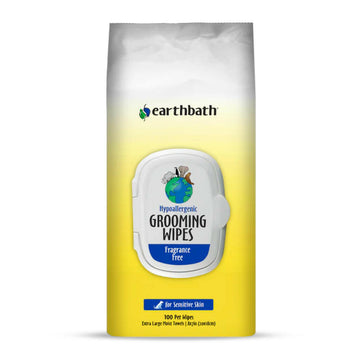 Earthbath Hypo-Allergenic Grooming Wipes Fragrance Free For Dogs & Cats (100 ct) softpack