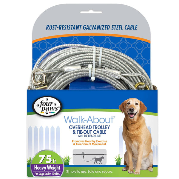 Four Paws Walk-About Heavy Weight Overhead Trolley & Tie-Out Cable for Dogs under 100 lbs