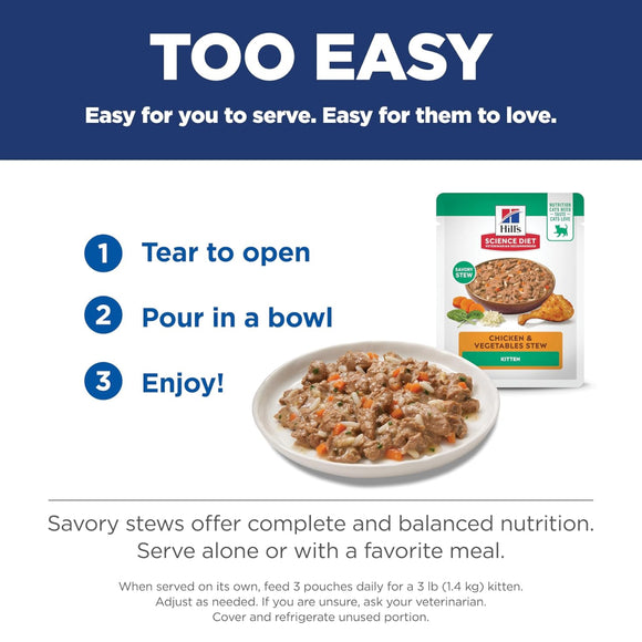 Hill's Science Diet Kitten Chicken & Vegetables Stew Wet Cat Food (2.8 oz x 24 pouches)