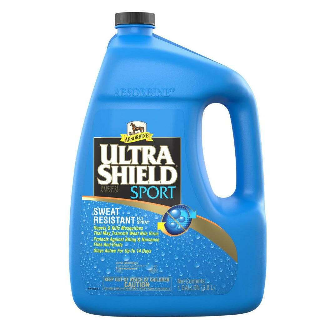 Ultrashield sport is a fly spray for active horses that is sweat resistant and water based