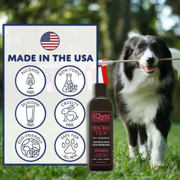 EQyss Grooming Products Micro-Tek Pet Shampoo Stops Scratching, Itching and Odor for Dogs & Cats (16 oz)