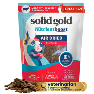Solid Gold Beef Meal/Topper is available in 3 different sizes.
