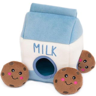 Zippy Paws Burrow Interactive Squeaky Hide and Seek Plush Milk and Cookies Toy For Dog