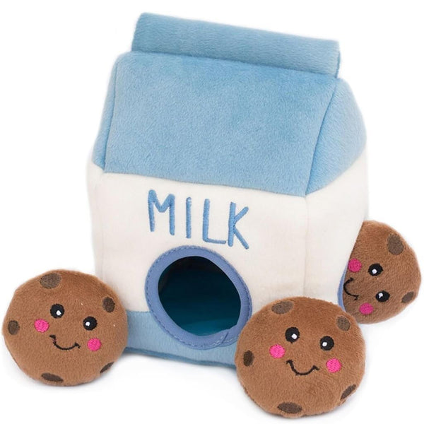 Zippy Paws Burrow Interactive Squeaky Hide and Seek Plush Milk and Cookies Toy For Dog