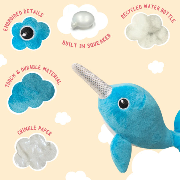 Snugarooz Baby Nikki the Narwhal Crinkle & Squeaker Plush Dog Toy (7")