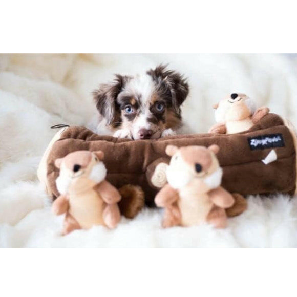 Zippy Paws Burrow Chipmunks 'n Log - Interactive Log Toy For Dog