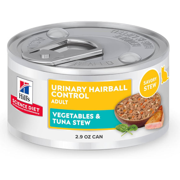Hill's Science Diet Adult Urinary & Hairball Control Vegetables & Tuna Stew Recipe Wet Cat Food (2.9 oz x 24 cans)