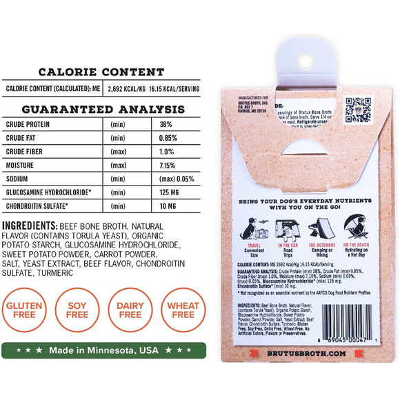 Brutus Broth "On the Go" Instant Beef Bone Broth Sticks Hip & Joint Formula with Glucosamine for Dogs (5 count)