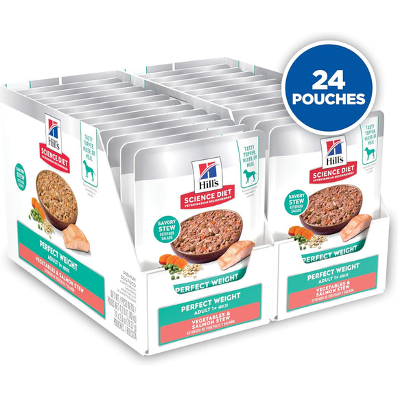 Hill's Science Diet Adult Perfect Weight Vegetables & Salmon Stew Wet Dog Food (2.8 oz x 24 pouches)