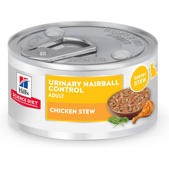 Hill's Science Diet Adult Urinary & Hairball Control Chicken & Vegetable Stew Recipe Wet Cat Food (2.9oz x 24 cans)