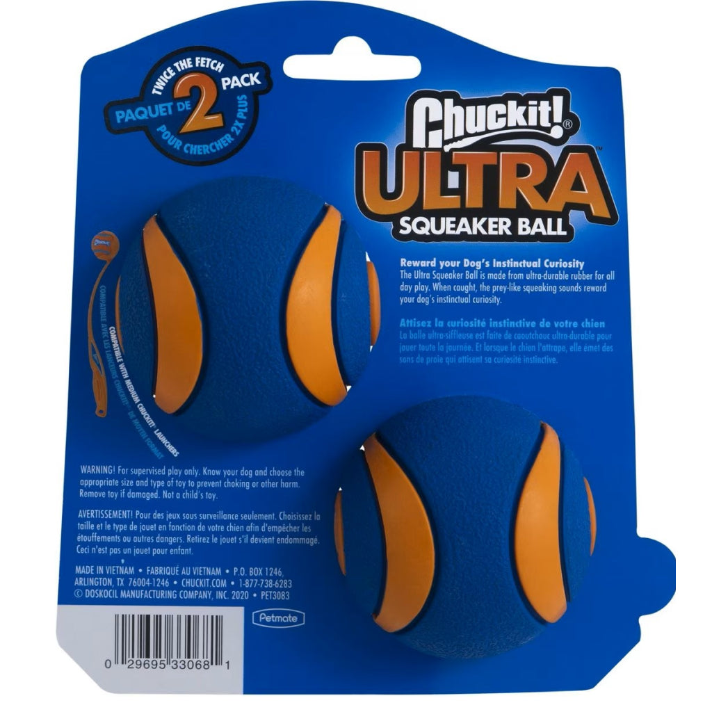 Chuckit! Ultra Squeaker Ball Toy For Dogs- Medium (2 pack)