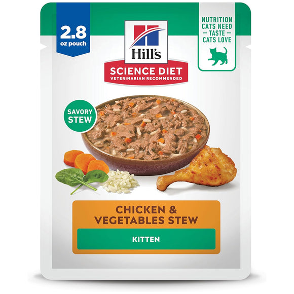 Hill's Science Diet Kitten Chicken & Vegetables Stew Wet Cat Food (2.8 oz x 24 pouches)