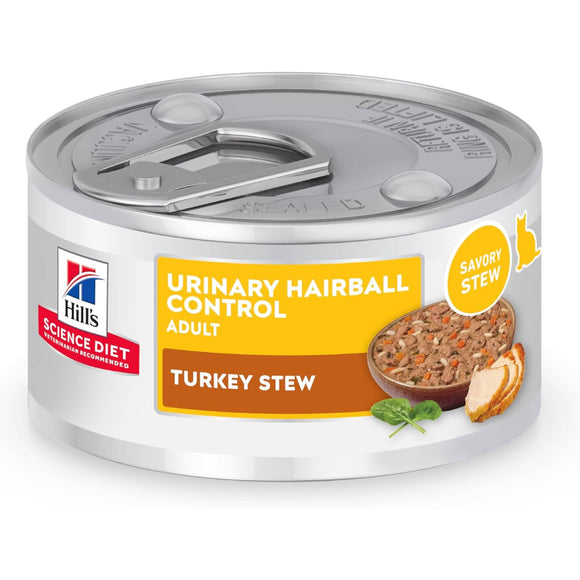 Hill's Science Diet Adult Urinary & Hairball Control Turkey Stew Recipe Wet Cat Food (2.9oz x 24 cans)