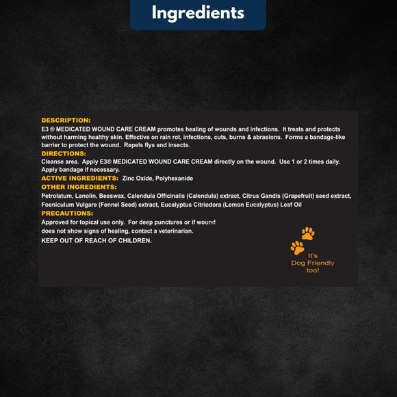 E3 Medicated Wound Cream with Insect Barrier for Horses (6 oz)