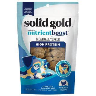 Solid Gold chicken meal topper is high in protein and provides immune support for dogs.