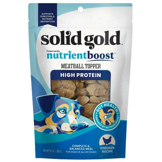 Solid Gold chicken meal topper is high in protein and provides immune support for dogs.