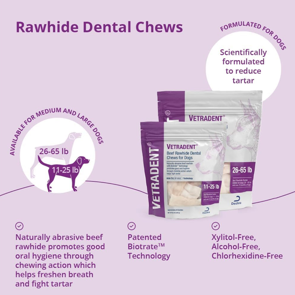 Vetradent Beef Rawhide Dental Chews for Large Dogs (26-65 lbs)