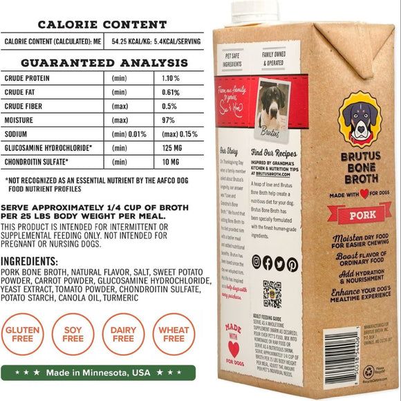 Brutus Broth Pork Bone Broth Hip & Joint Formula with Glucosamine for Dogs (32 oz)