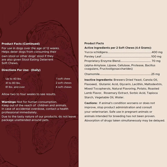 Chew + Heal Stop the Poo Chew Coprophagia Supplement for Dogs- Savory Lamb Flavor (120 Count)