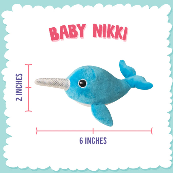 Snugarooz Baby Nikki the Narwhal Crinkle & Squeaker Plush Dog Toy (7")