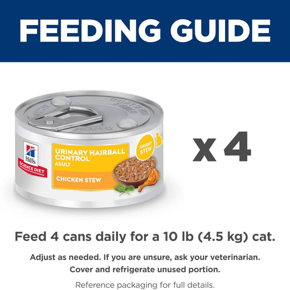Hill's Science Diet Adult Urinary & Hairball Control Chicken & Vegetable Stew Recipe Wet Cat Food (2.9oz x 24 cans)
