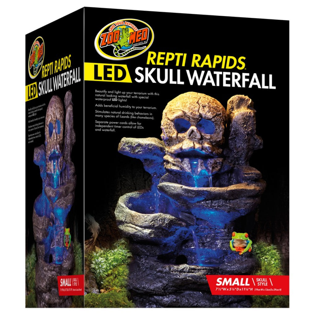 Zoo Med Repti Rapids LED Skull Waterfall Natural Rock For Reptiles