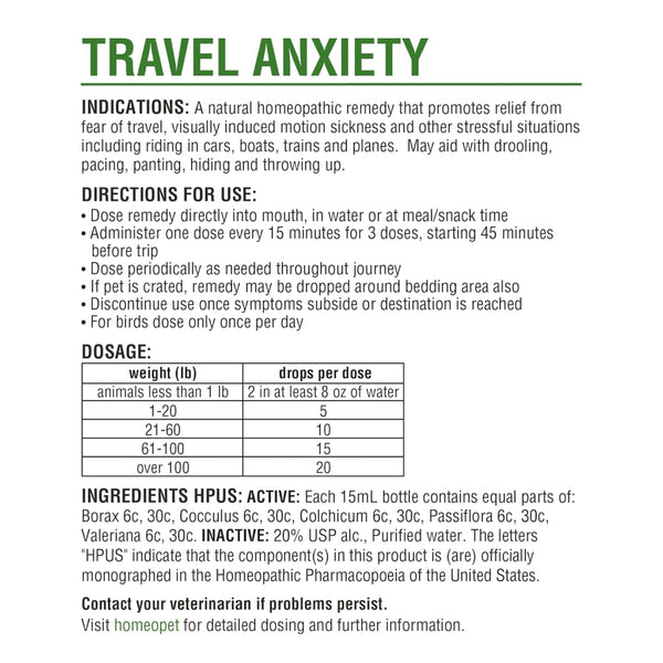 HomeoPet Travel Anxiety for Pets (15 ml)