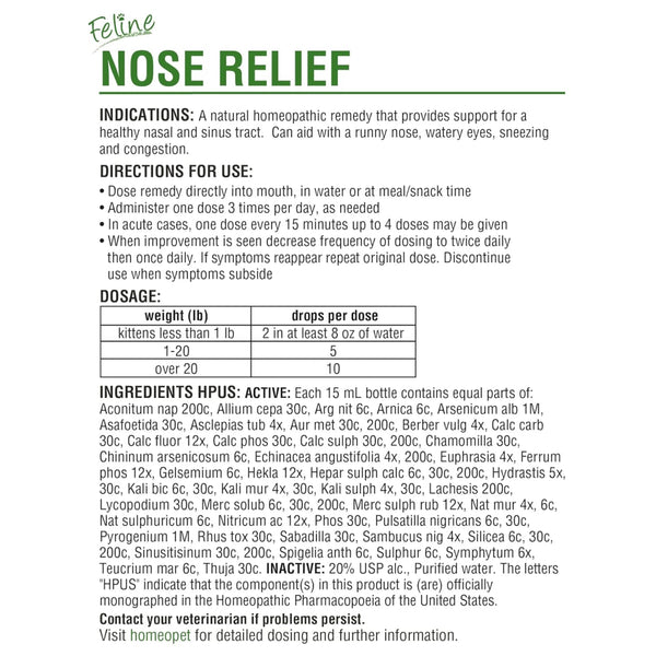 HomeoPet Feline Nose Relief For Cats (15 ml)