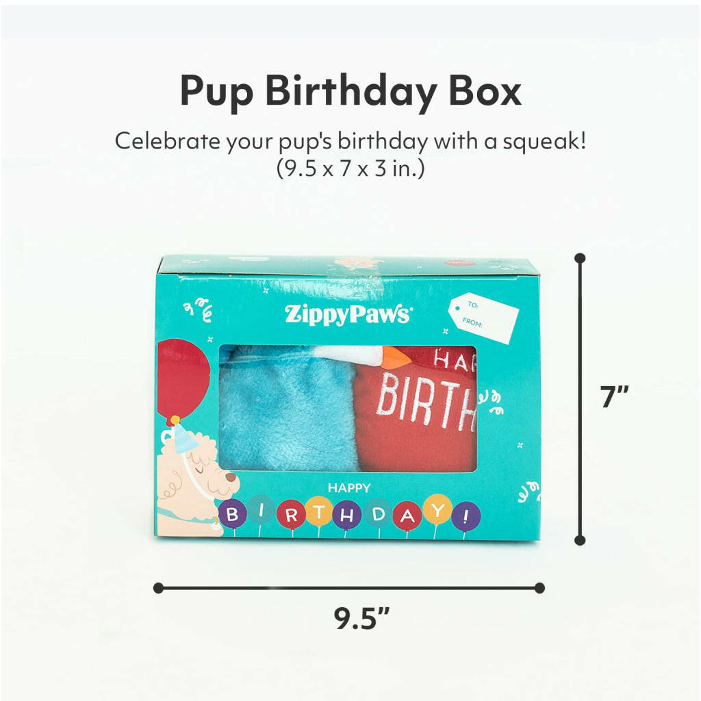 Zippy Paws Birthday Box Interactive Plush Toy For Dog Blue (3 pc)