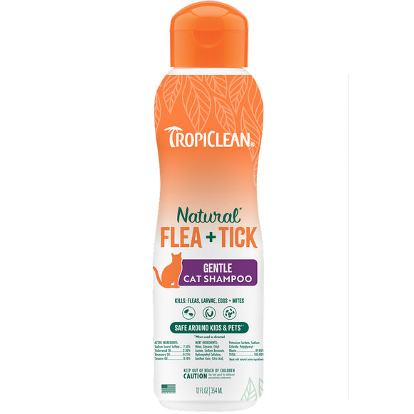 TropiClean Natural Flea + Tick Cat Shampoo - 12 oz