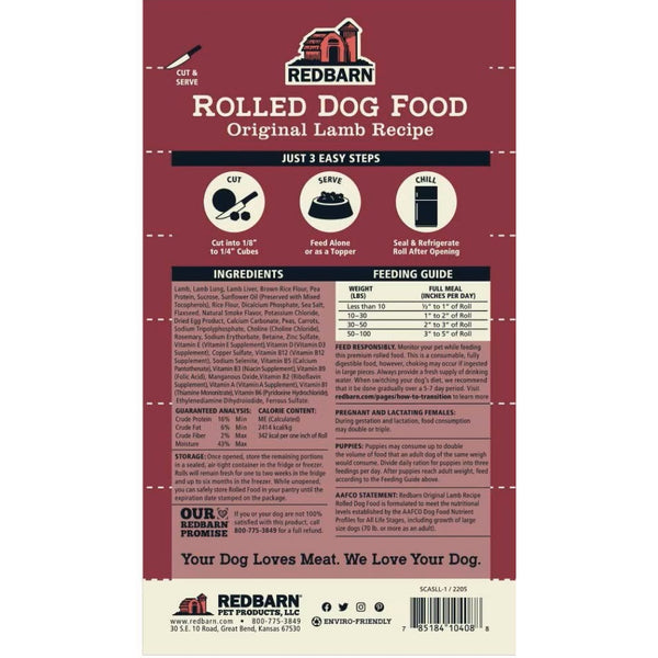 Redbarn Lamb Recipe Rolled Food For Dogs (4 lb)