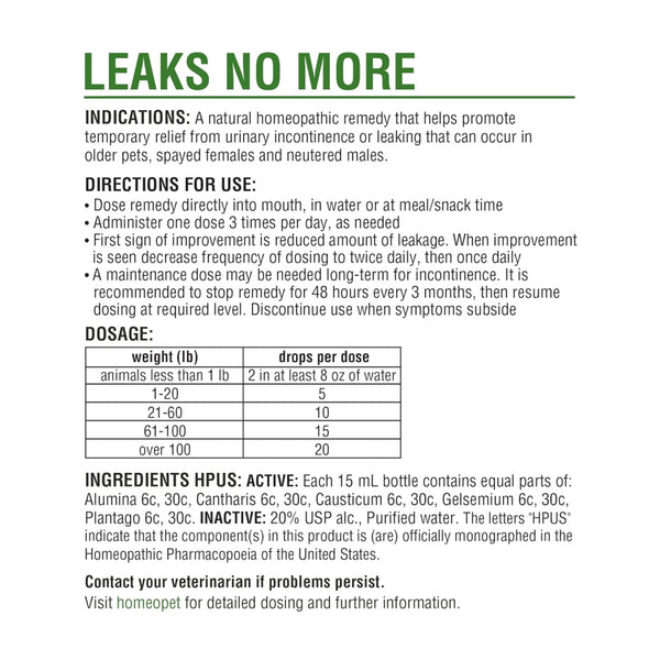 HomeoPet Leaks No More For Pets (15 ml)