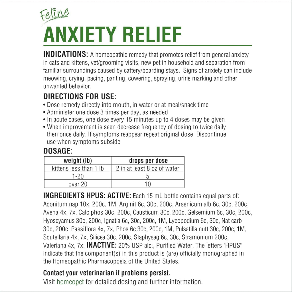 HomeoPet Feline Anxiety Relief For Cats (15 ml)