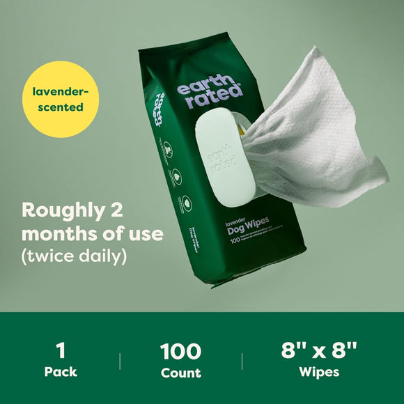 Earth Rated Hypoallergenic Dog Grooming Wipes -Lavender Scented (100 count)