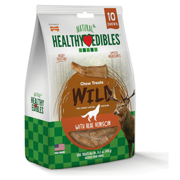 Nylabone Healthy Edibles WILD Natural Long Lasting Venison Antler Dog Chew Treats- Medium/Wolf (10 ct)