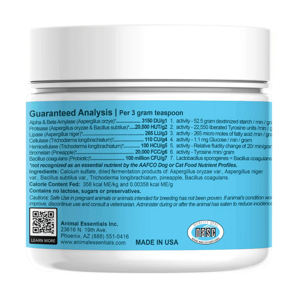 Animal Essentials Plant Enzyme & Probiotic Digestive Supplement Powder for Dogs & Cats