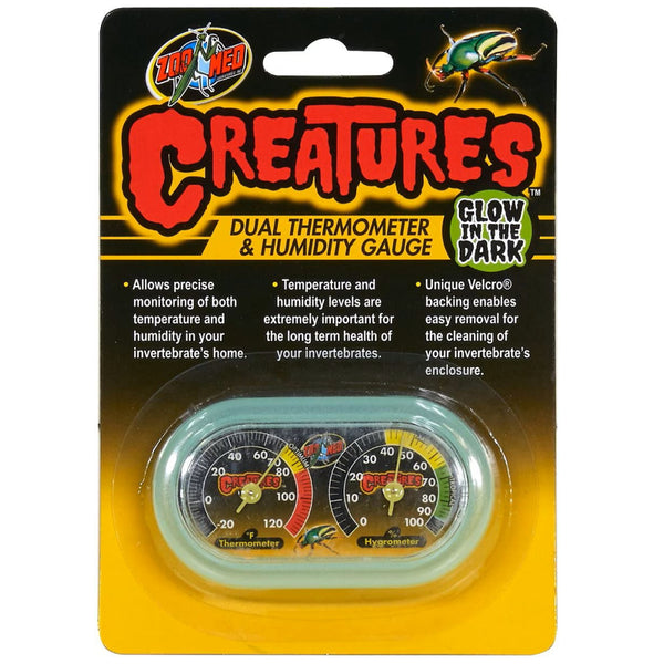 Zoo Med Creatures Glow in the Dark Dual Thermometer & Humidity Gauge For Reptiles