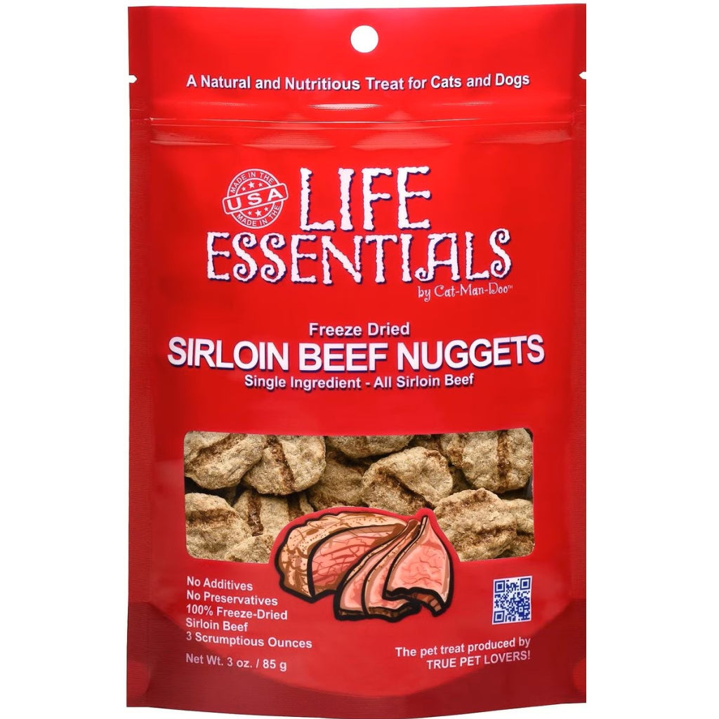 Cat-Man-Doo Life Essentials Freeze-Dried Sirloin Beef Nuggets Treats For Cats & Dogs