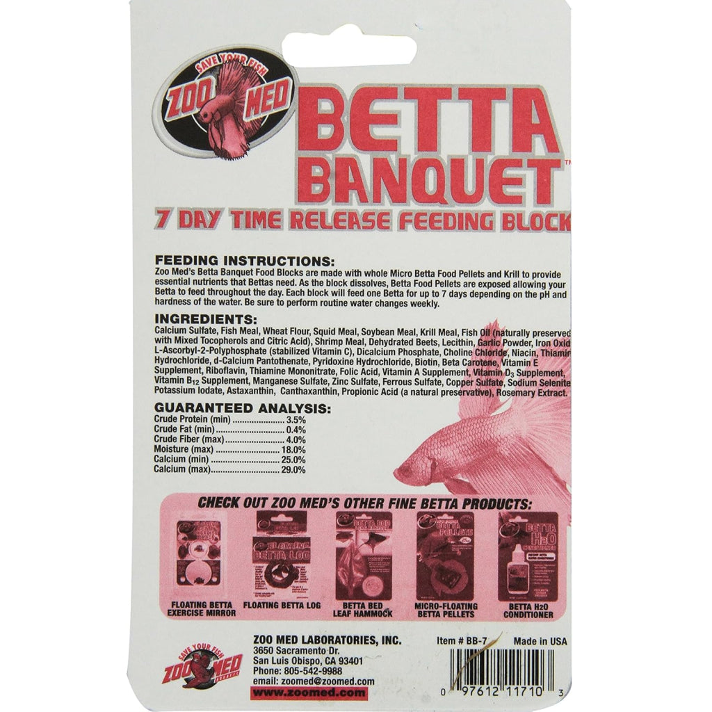 Zoo Med Betta Banquet 7 Day Release Fish Feeding Block (6 blocks)