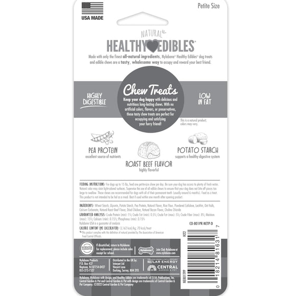 Nylabone Healthy Edibles Natural Long Lasting Roast Beef Flavor Dog Chew Treats- X-Small/Petite (2 ct)