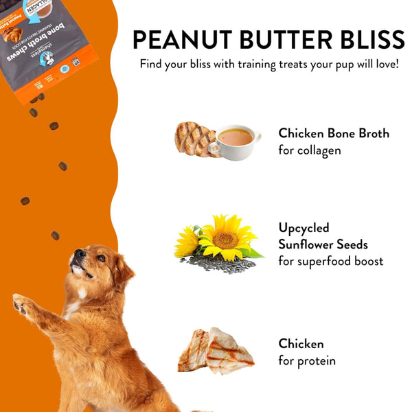 Shameless Pets Bone Broth Chews Peanut Butter Bliss Training Treats For Dogs (8 oz)